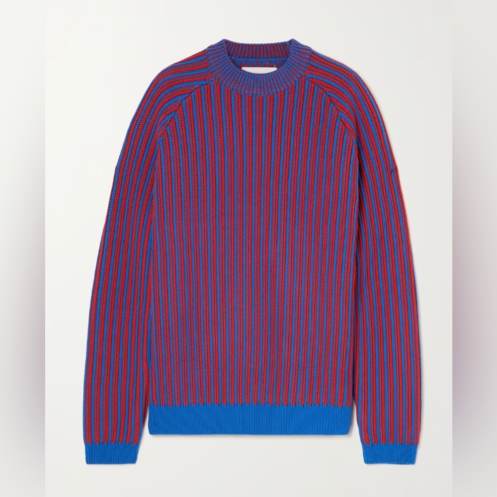 King & Tuckfield Striped Merino Wool Two Tone Sweater in Red/Blue (Size L)